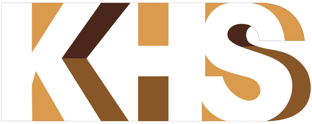 A brown and white logo with the letter h.